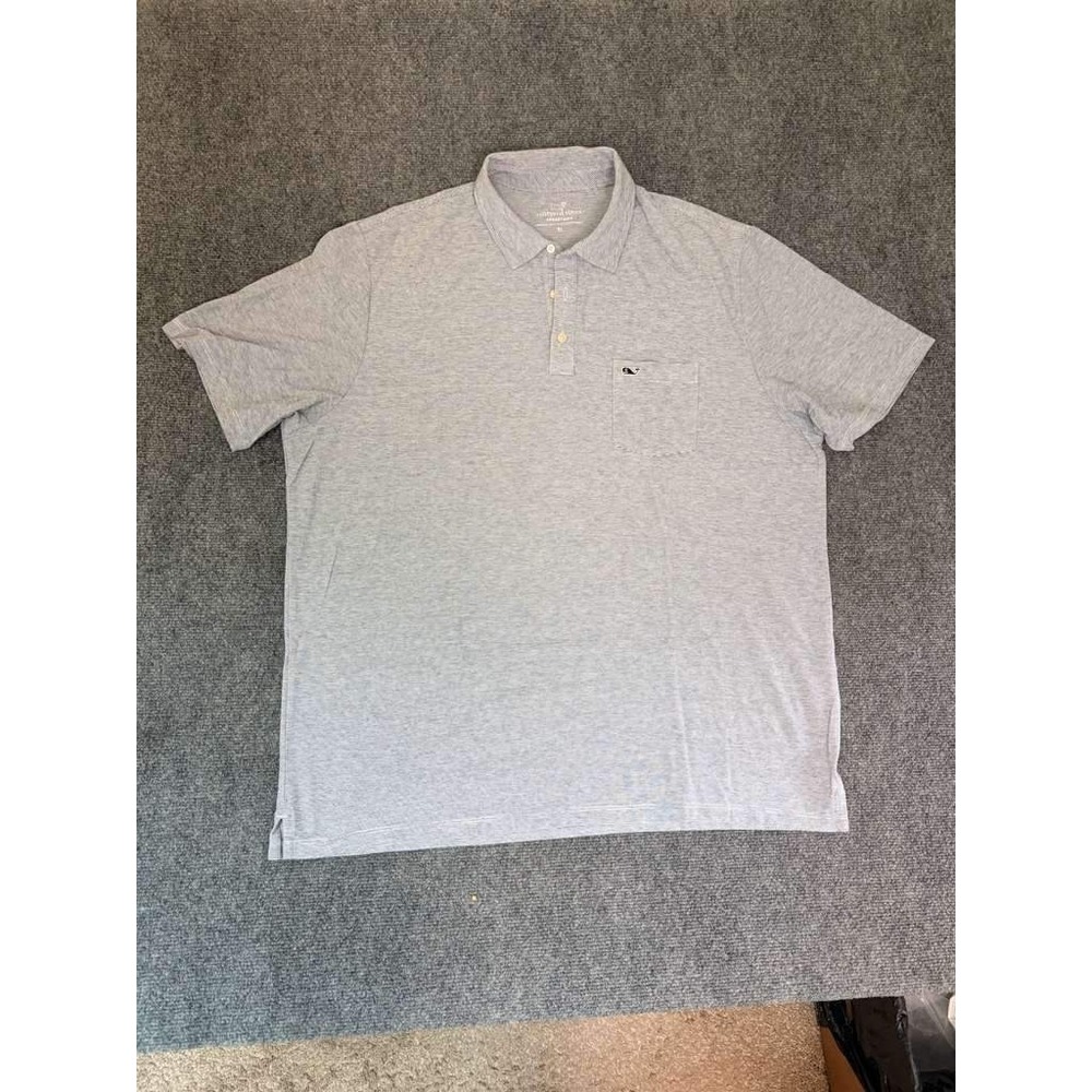 Vineyard Vines‎ Edgartown Polo Shirt Mens XL Gray White Stripe Pocket Whale Logo
